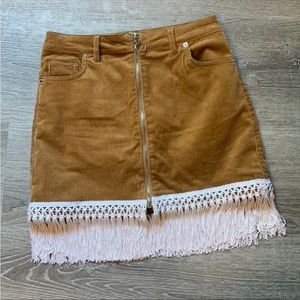 Corduroy fringe front zip skirt. Size Small